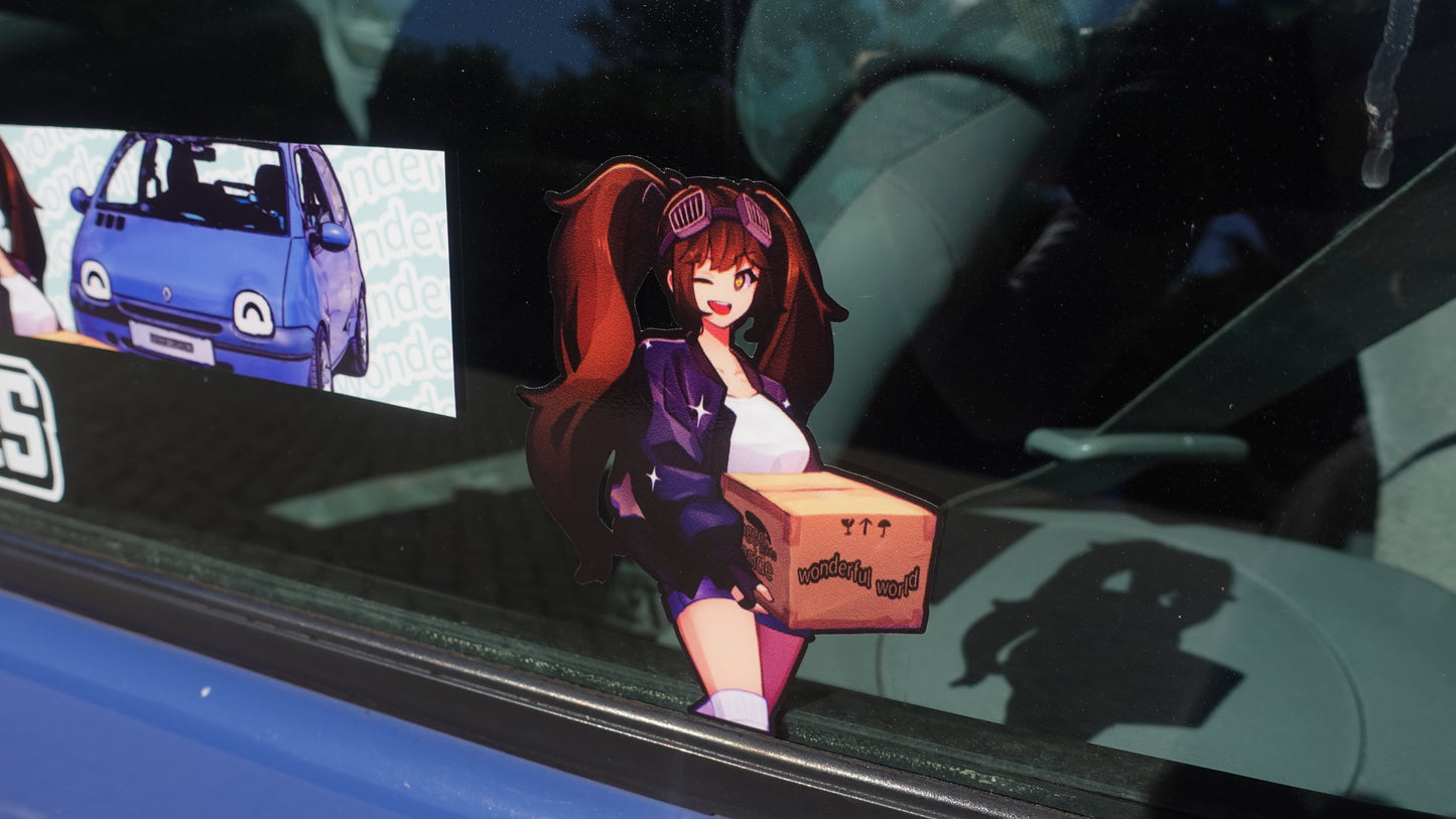 Monika carrying a box